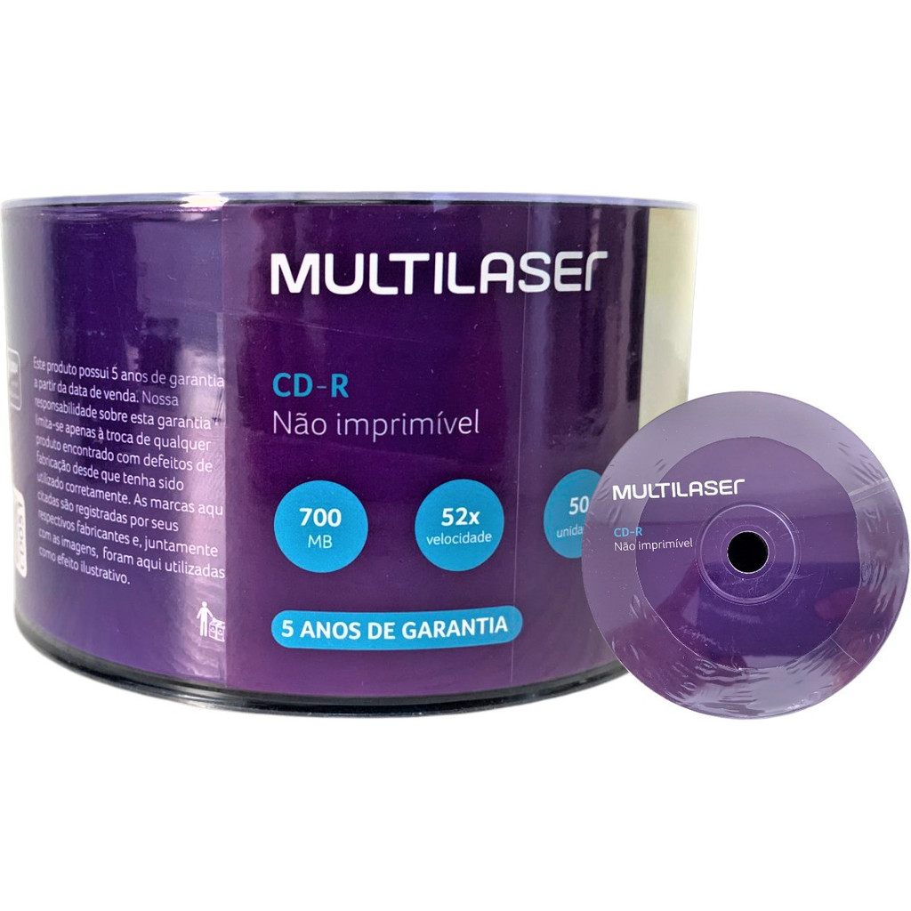 50 Unidades CD-R Multilaser – 700 MB – 52x – Com Logo
