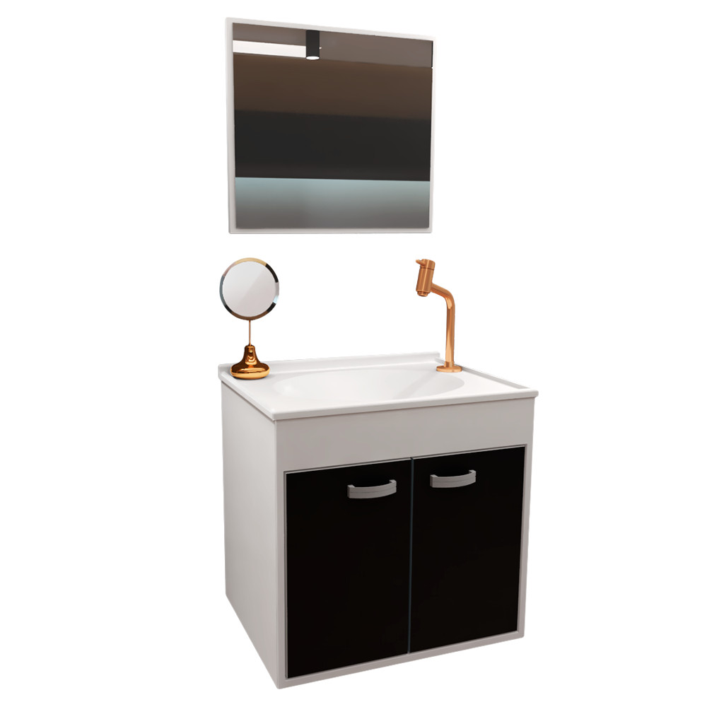 Gabinete Armário Para Banheiro Com Espelho Udine 45 Preto