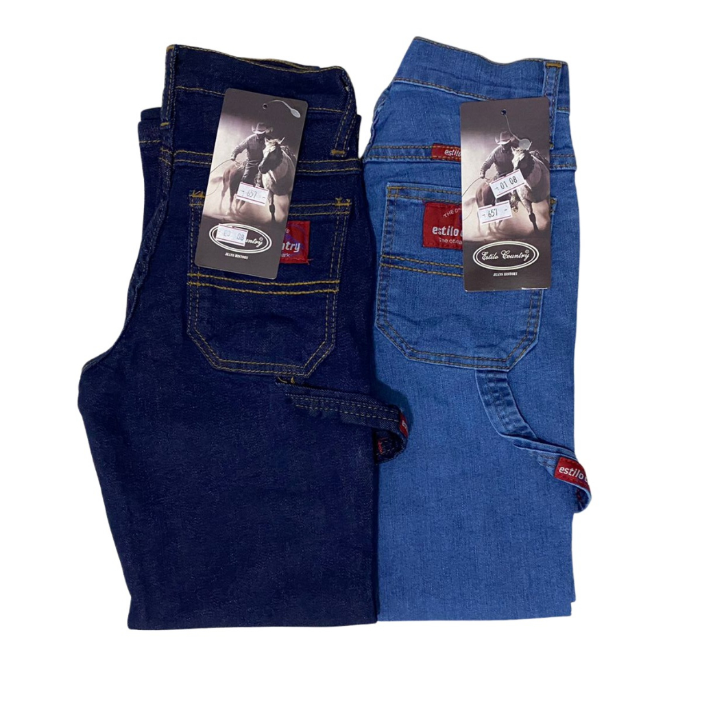 Kit 2 Calças Jeans Infantil Juvenil Country Carpinteiro Lycra Confortável Costura Reforçada