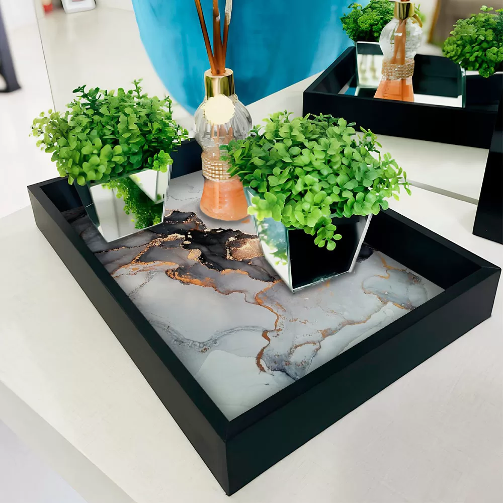 Bandeja Decorativa com Fundo Decor Abstrato Mármore Elegance