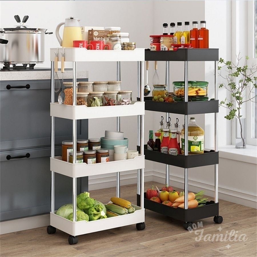 Organizador Móvel de 4 Níveis com Rodízios para Diversos Objetos e Rodinhas P, M, G ou Kit 3