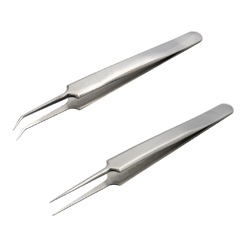 Kit 2 Pinças Inox Alongamento de Cílios Chanfrada + Reta Alongamento Extensão Cílios Lash Designer