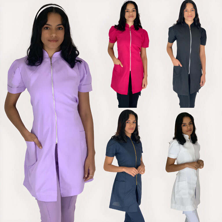 Jaleco Feminino Manga Curta Oxford Acinturado Gola