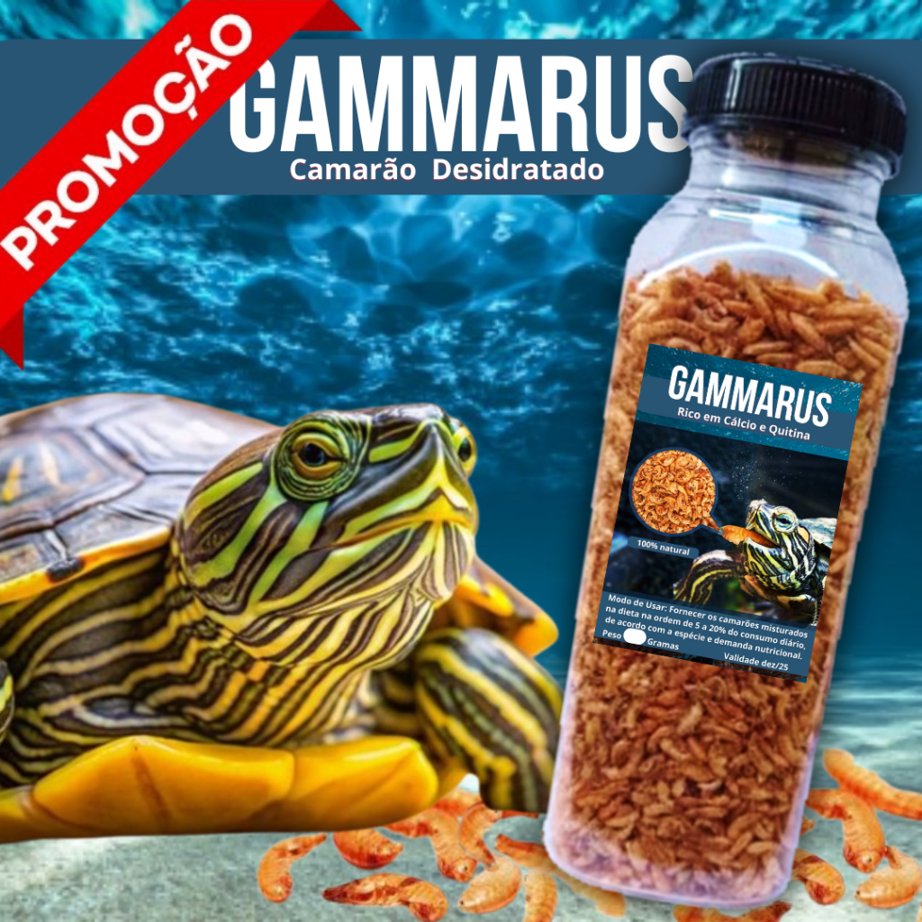Camarão Gammarus Pote 250ml/30g, 500ml/60g – Jabuti Rico em Cálcio Quitina – camarão para tartaruga