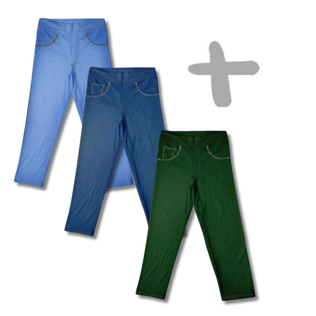 Kit 3 Calças Fake Jeans MiniBoo Masculino Infantil – 3 Cores Azul Medio, Verde Militar, Azul Escuro