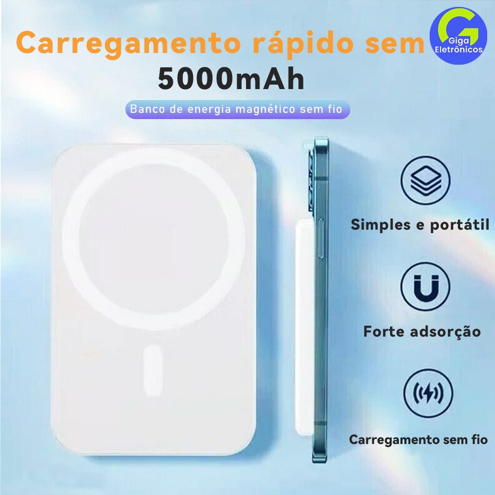 Carregador Portátil Indução para iPhone Magsafe Sem fio Bateria Carga 3000mAh/5000mAH/10000mah