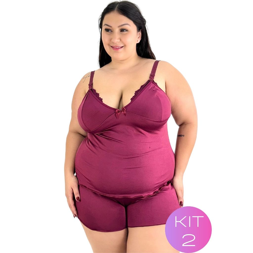 Kit 2 Baby Doll Amamentação Plus Size Renda Pijama Sexy Feminino Moda Íntima Lingerie Menina Atrevid