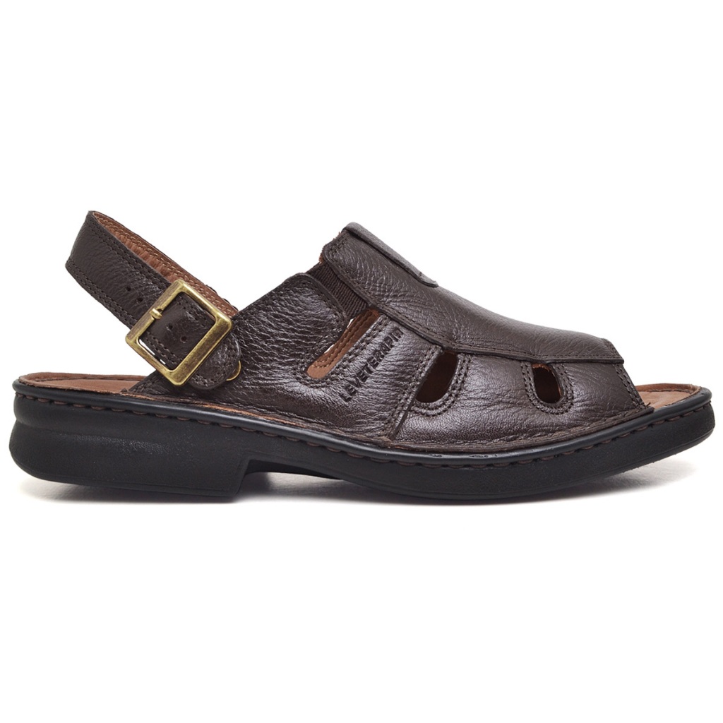 Chinelo Sandália Masculino Ortopédico Antstress Palmilha Gel Couro Legitimo Café