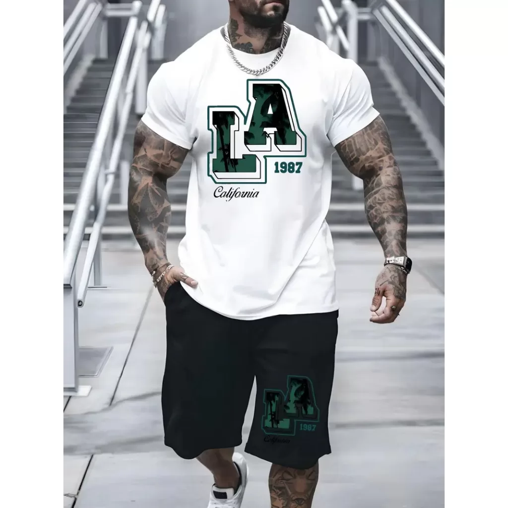 Camiseta Masculina Algodão + Bermuda moletom Masculina