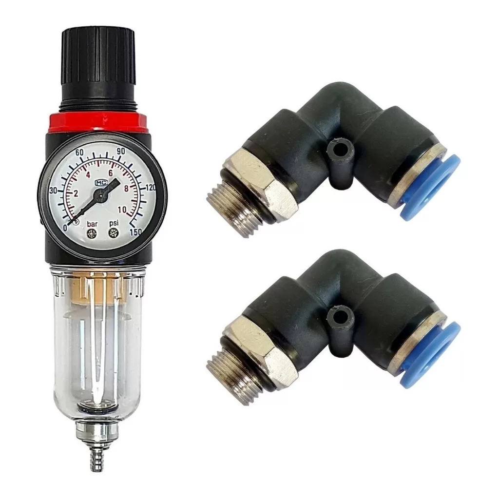 Filtro Regulador De Pressão 1/4 E 2 Cotovelos 1/4 X 8 Mm