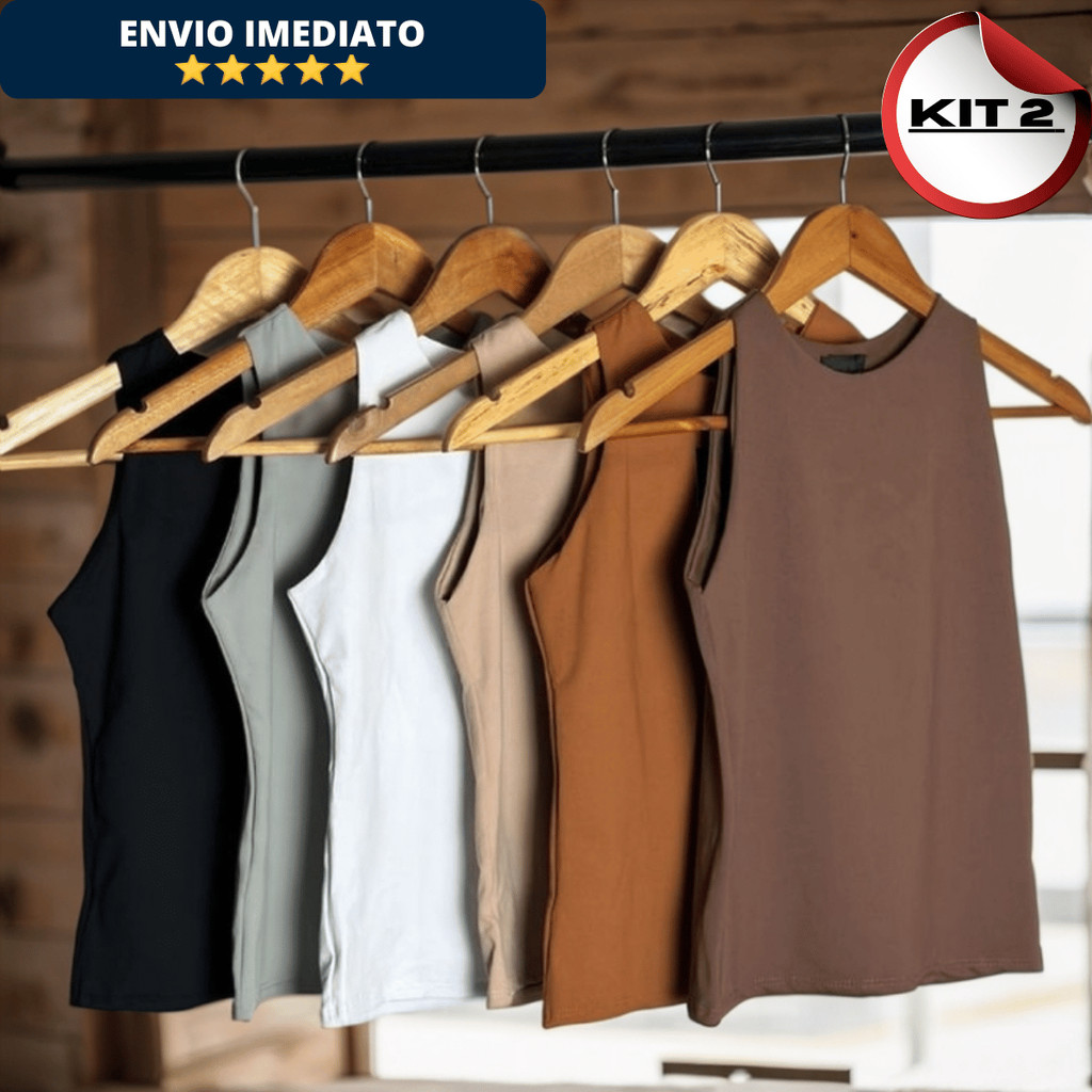 KIT 2 Regata Blusinha Feminina Suplex Duplo Básica Elegante Blogueira Tendencia