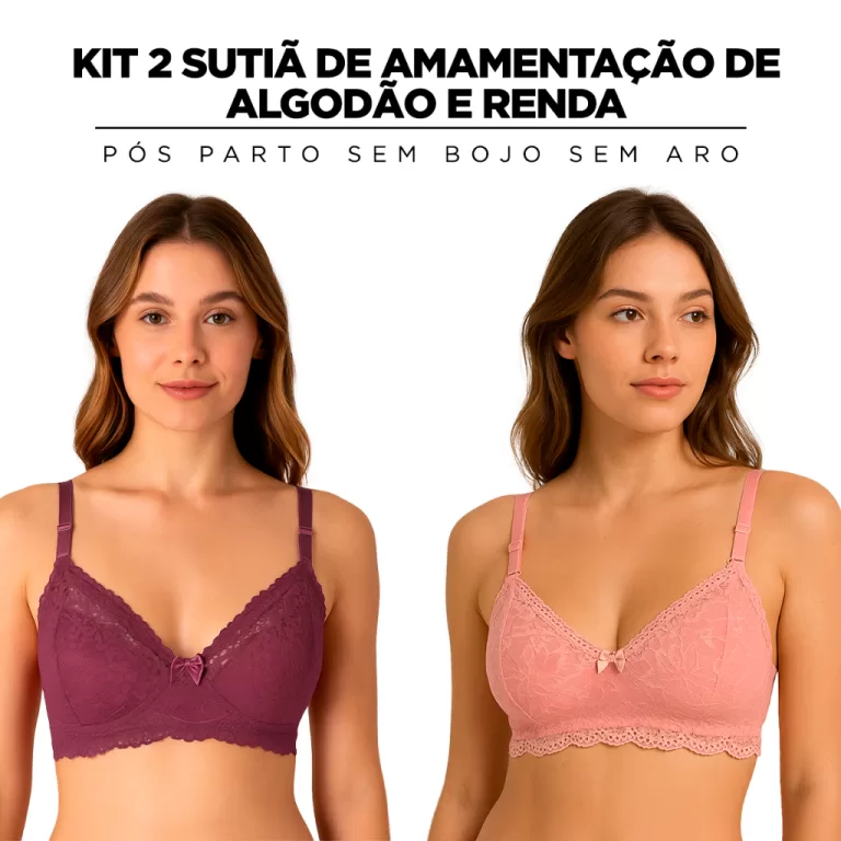 Kit2 Sutiã de Amamentação de Algodão e Renda s