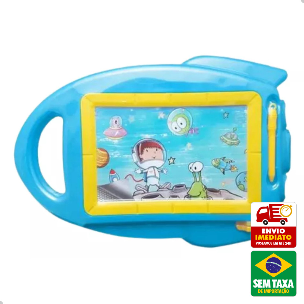 Lousa Magica Infantil Foguete Com Caneta Magnetica Quadro de Desenho DuteToys DTY0868
