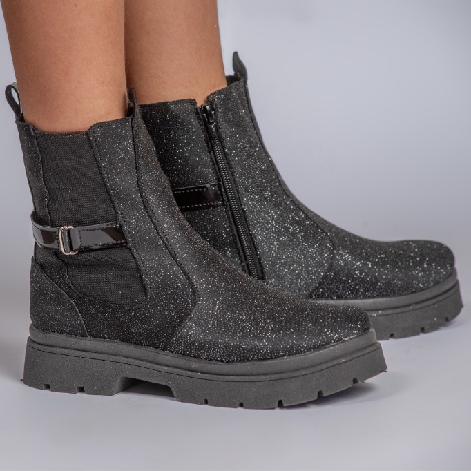 Bota Coturno Infantil Menina Com Brilho Preto Glit