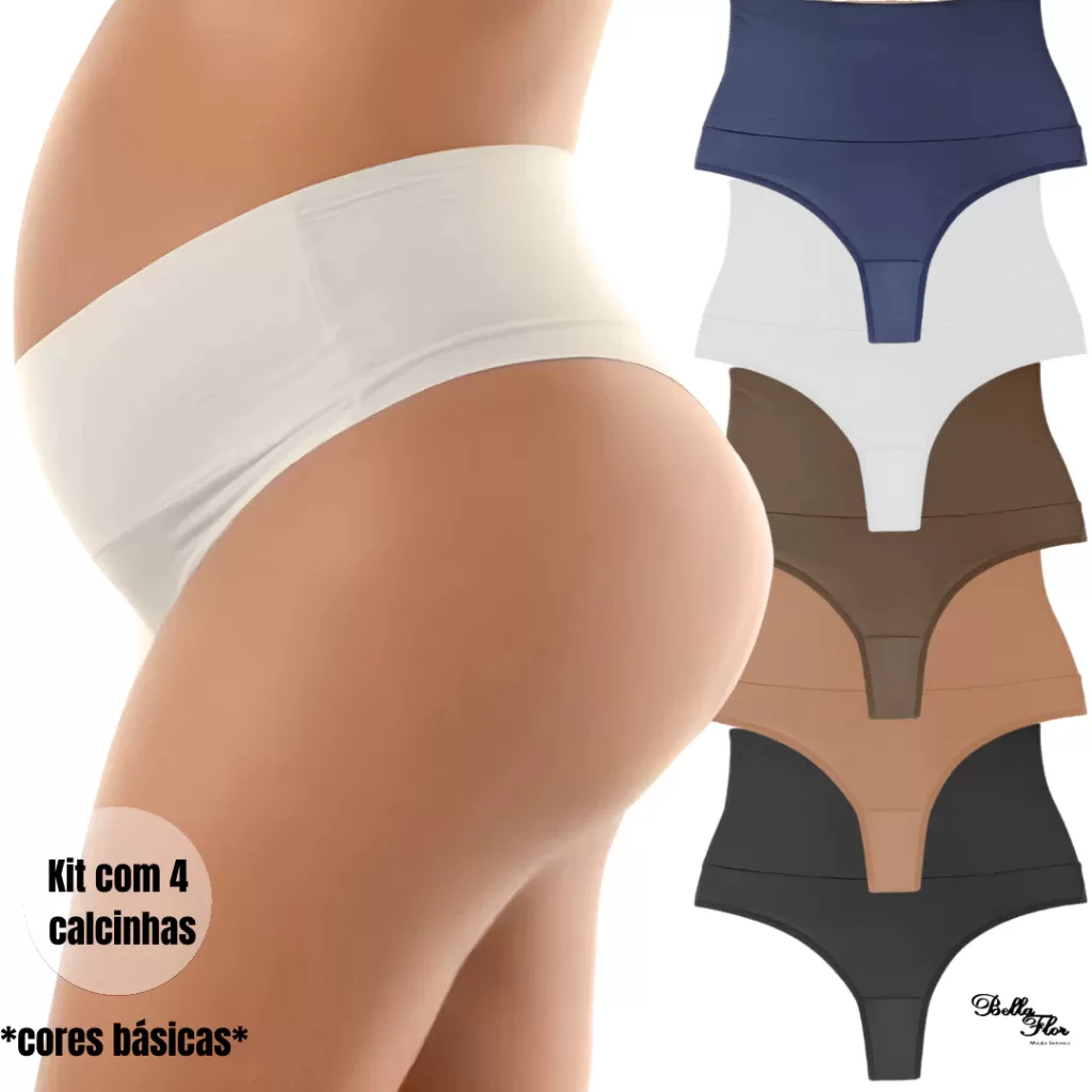 Kit 4 Calcinhas Cós Alto Gestante Grávida Pós Parto Fio Duplo Não Marca CORES BÁSICAS