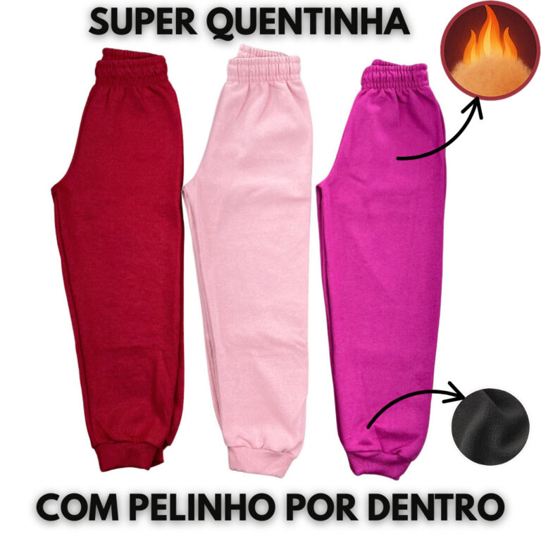 Kit 3 Calças Moletom Felpudo Com Pelinho Por Dent