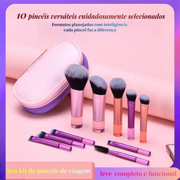 Kit de pincéis de maquiagem portátil, 10 peças 