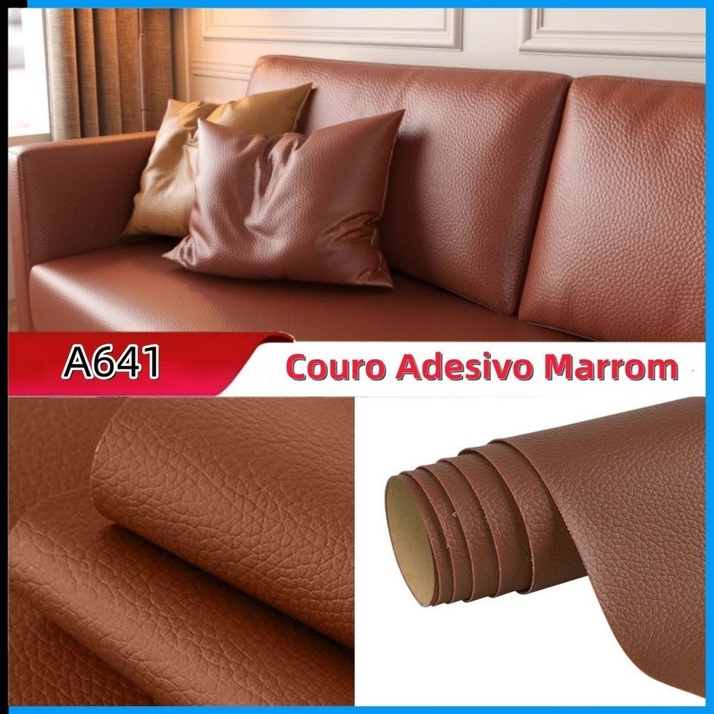 Filme Autoadesivo Couro Sintético Marrom Premium Resistente Água Óleo Desgaste Removível para Sofá A