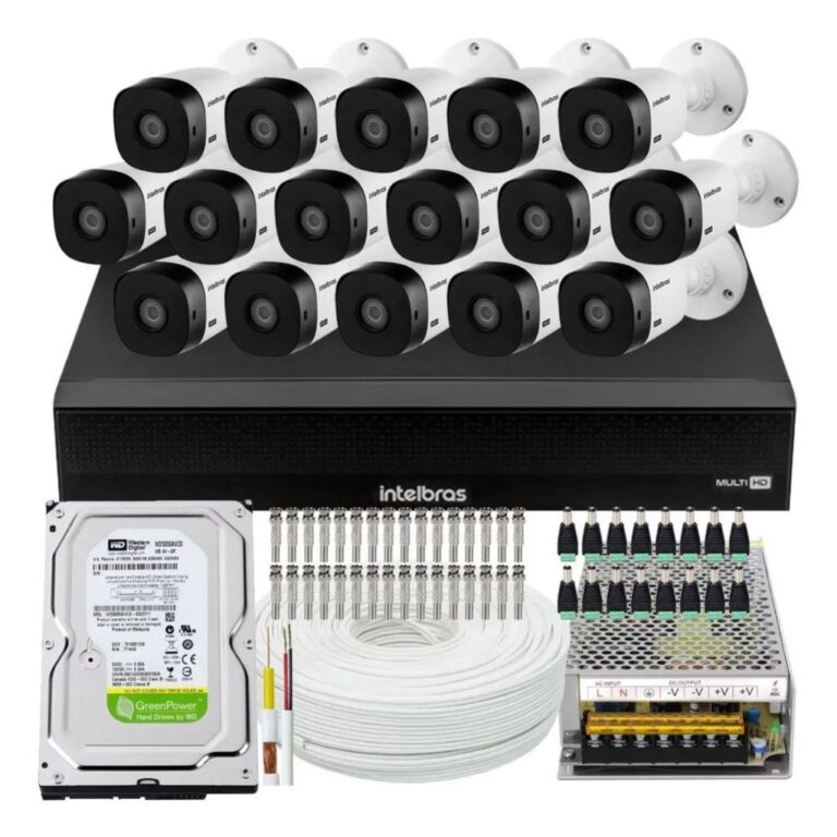 KIT 16 CÂMERAS VHL 1220 BULLET DVR 16 CANAIS HD 1