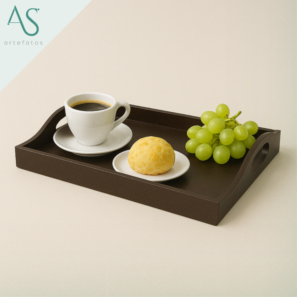 Decoração Bandeja de Madeira Bandeija Cantinho do Café com Alça Marrom Imbuia