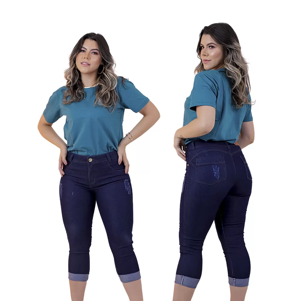Kit 2 Calças Capri Jeans Colada Feminino Adulto Verão Casual