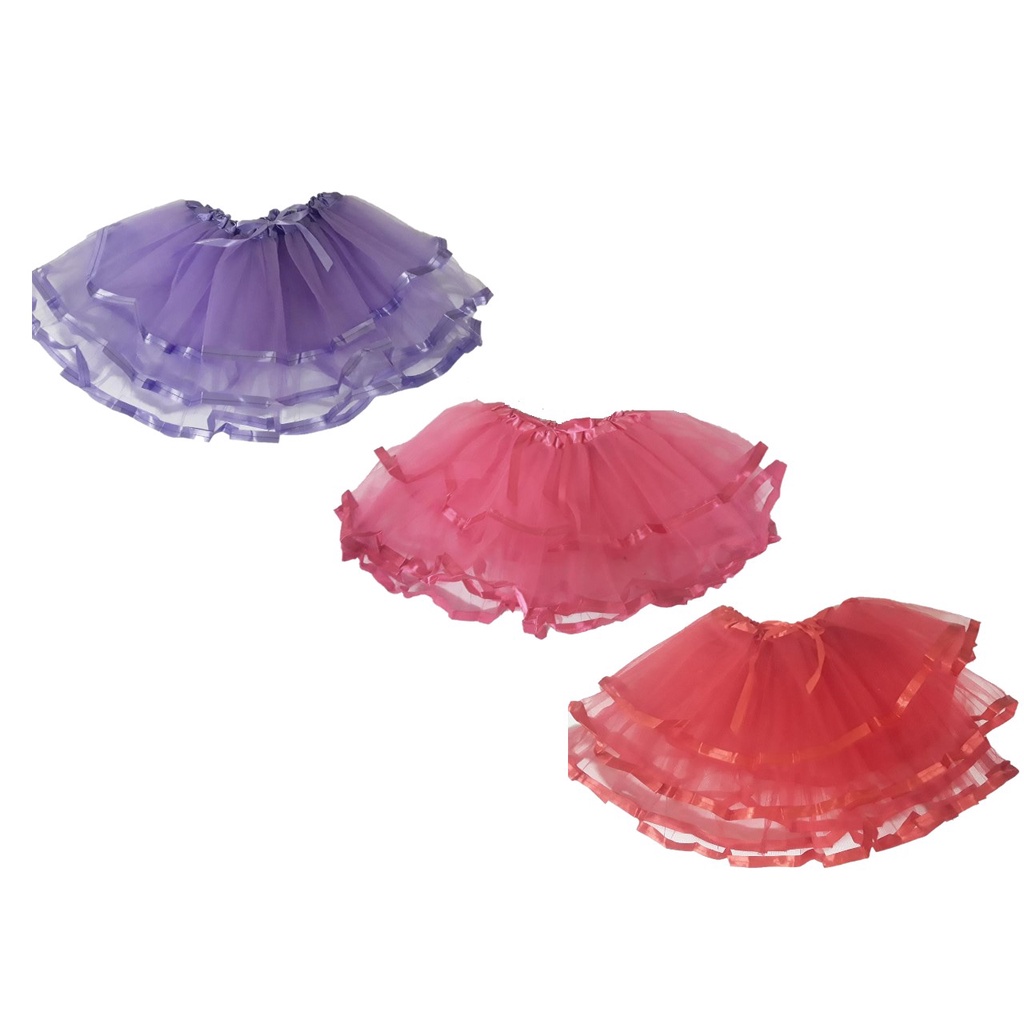 Saia Infantil 30Cm Fitas Tule Tutu Criança (ZW-70725) Fantasia Carnaval Balet 3 CAMADAS BLOQUINHO