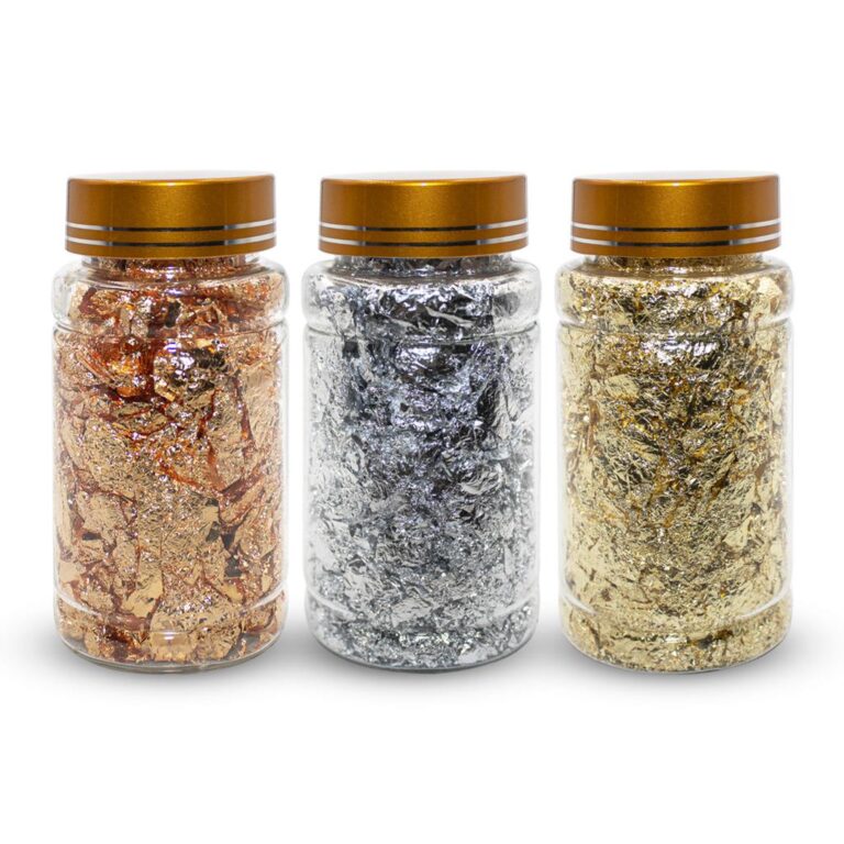 Kit 3 Potes Grandes Folhas de Ouro Dourado Prata B