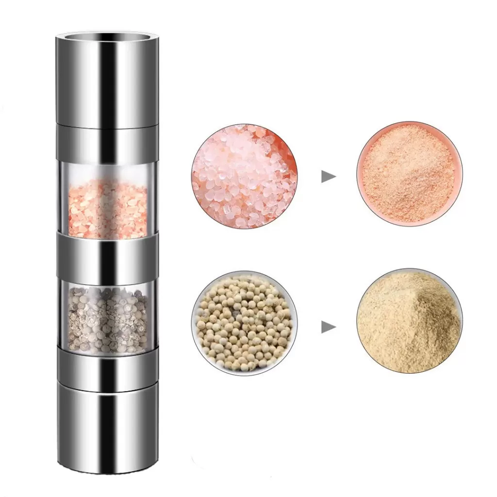 Moedor 2 em 1 Duplo Triturador Inox Acrílico Temperos Sal Grosso Pimenta