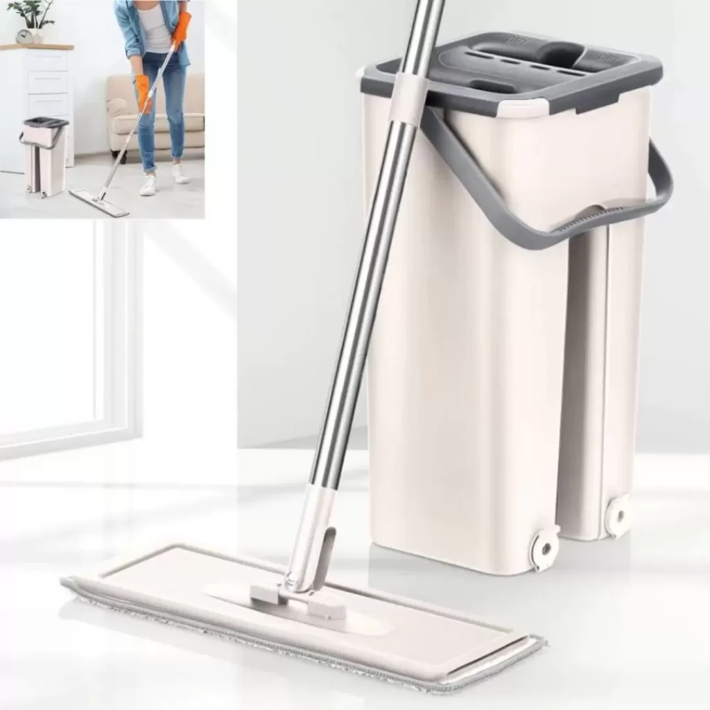 Flat Mop 2 Refis Esfregão Com Balde Rodo Mágico Lava Seca Tira Pó