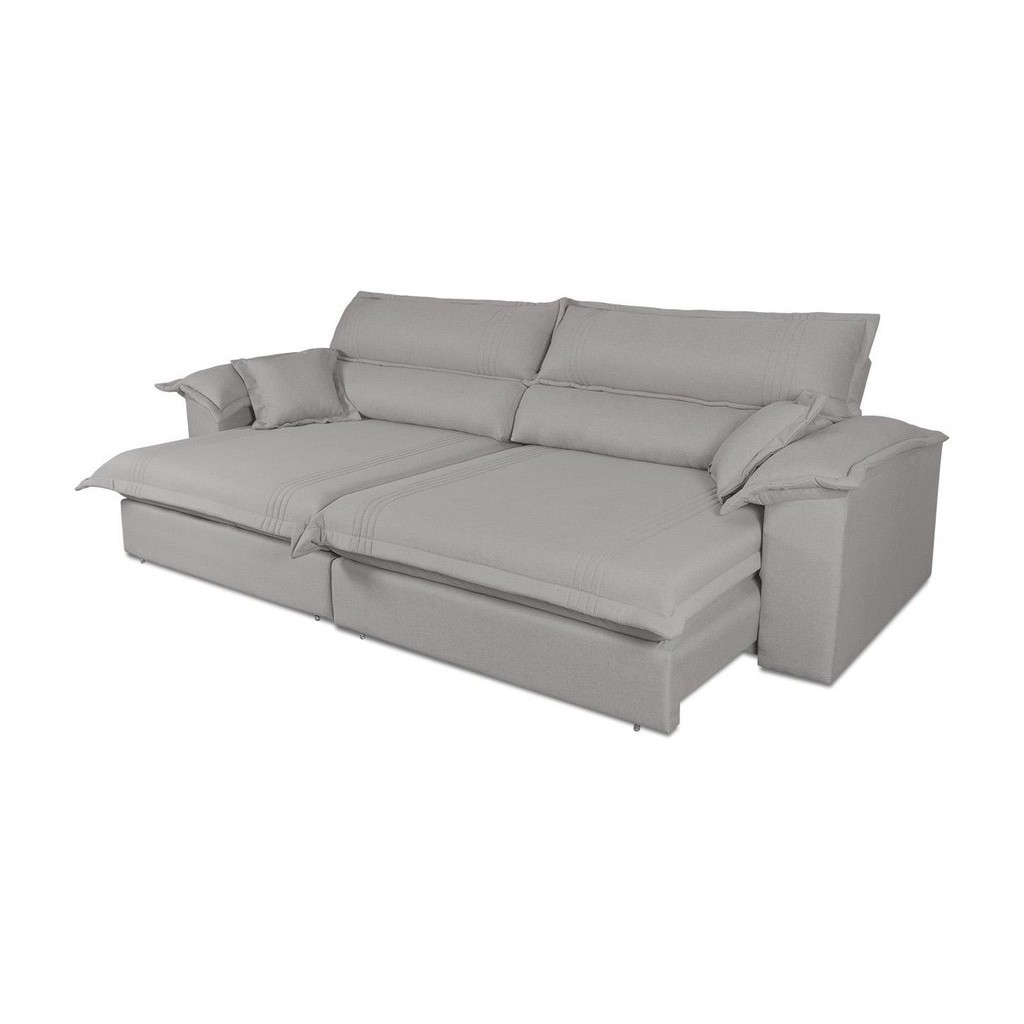 Sofá Retrátil Reclinável 2,30m Nivus Cinza c/ Molas Ensacadas – King House