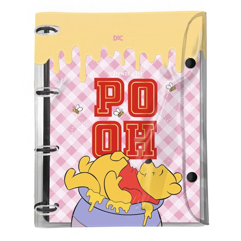 Fichário Disney Pooh Universitário Em Pvc Crista