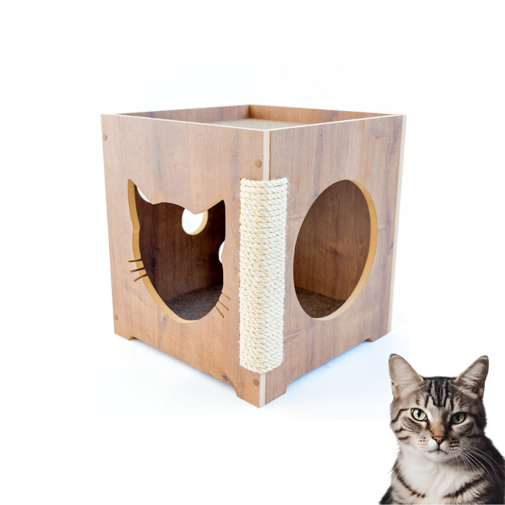 Casa de Gato com Arranhador PREMIUM REFORÇADO MDF 15mm Casinha de Gato com Arranhador De Gato Sisal