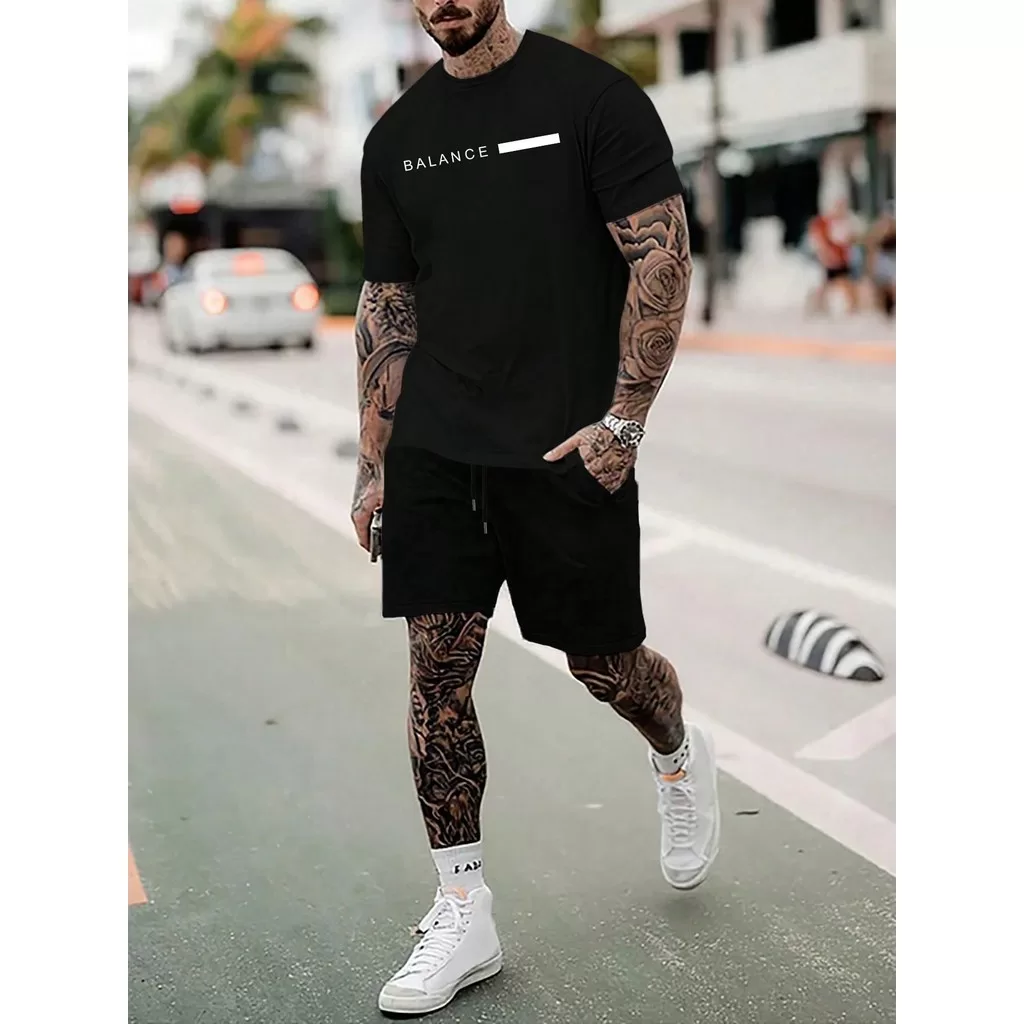 kit masculino bermuda e camiseta linha premium balance lançamento