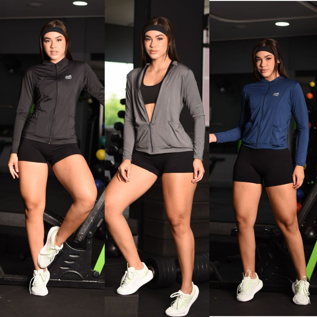 Jaqueta Casaco com ziper feminino com bolso Blusa Proteção Solar  Dryfit Academia