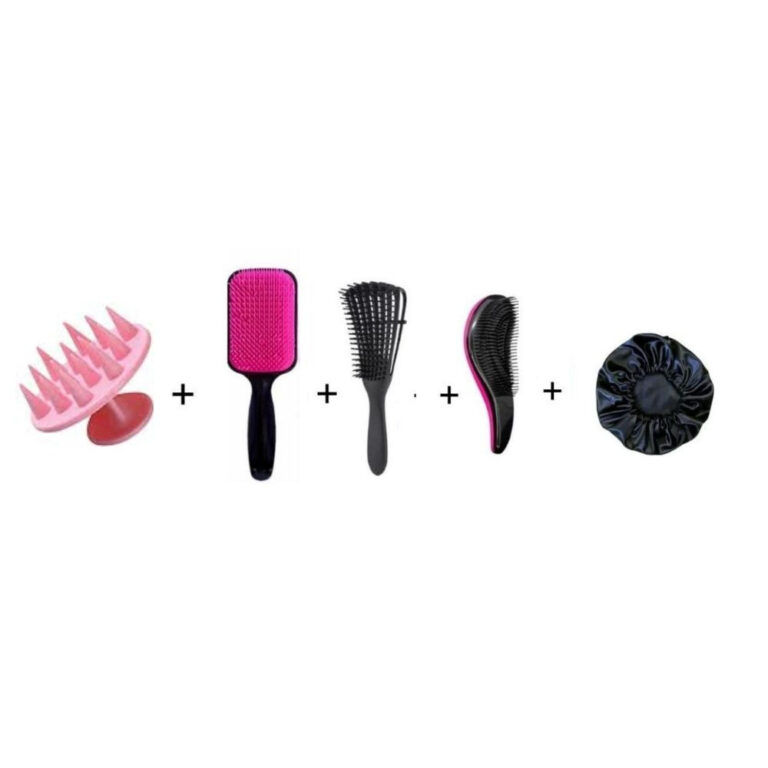 Kit Escova Massageadora+ Escova Raquete+ Escova Po