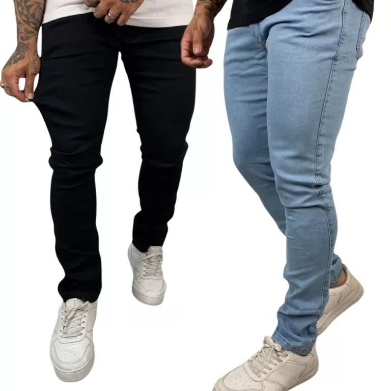 Kit Calças Skinny Jeans Masculina Preto Liso e Cl