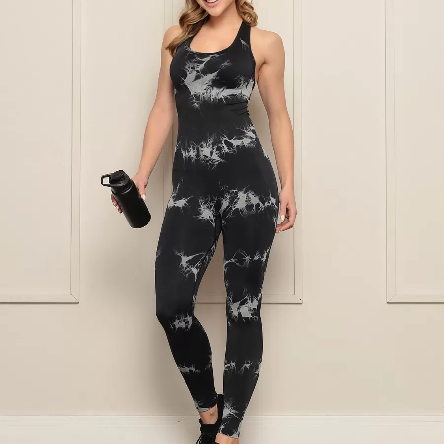 Macacão Tie Dye Alta Sustentação Moda Fitness Corrida Ciclismo Push Up CrossFit Tendência