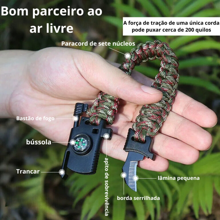Pulseira Paracord LuaTek Canivete Pederneira Apito