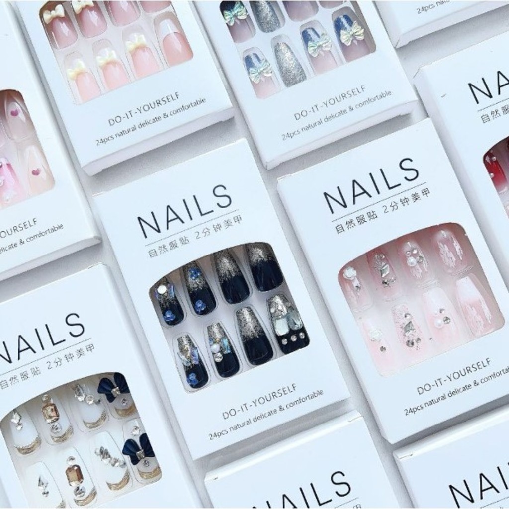 KIT 12/24/48/72 Unhas C/Cola Postiça Decorada Glitter Bailarina Quadrada Amendoada Francesinha Pinta