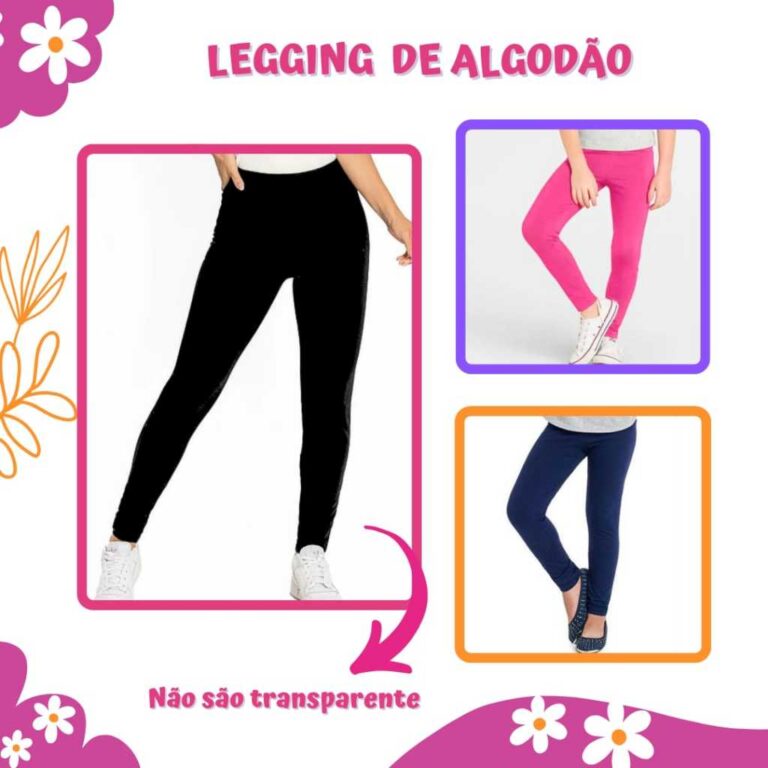3 Legging Lisa Infantil  Preta Azul e Pink de Algo
