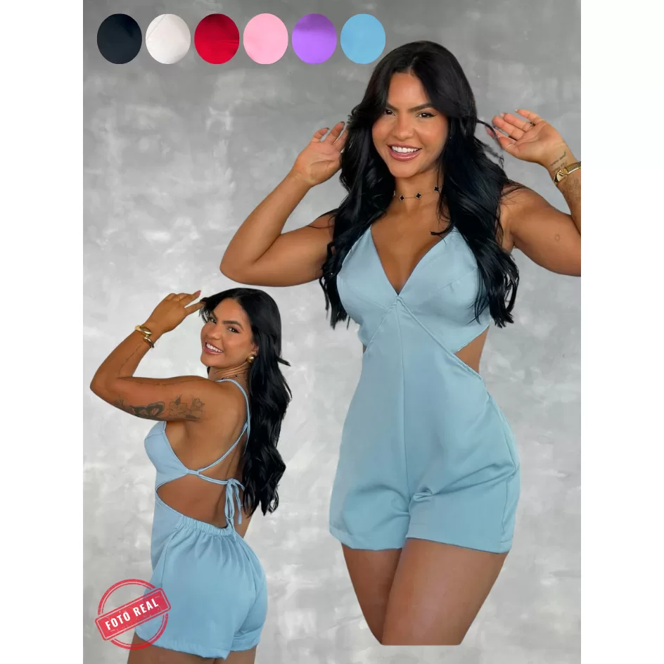 Macaquinho Curto Alfaiataria Feminino  Frente Única Com Bojo | Amarração nas Costas |Tendência 2025