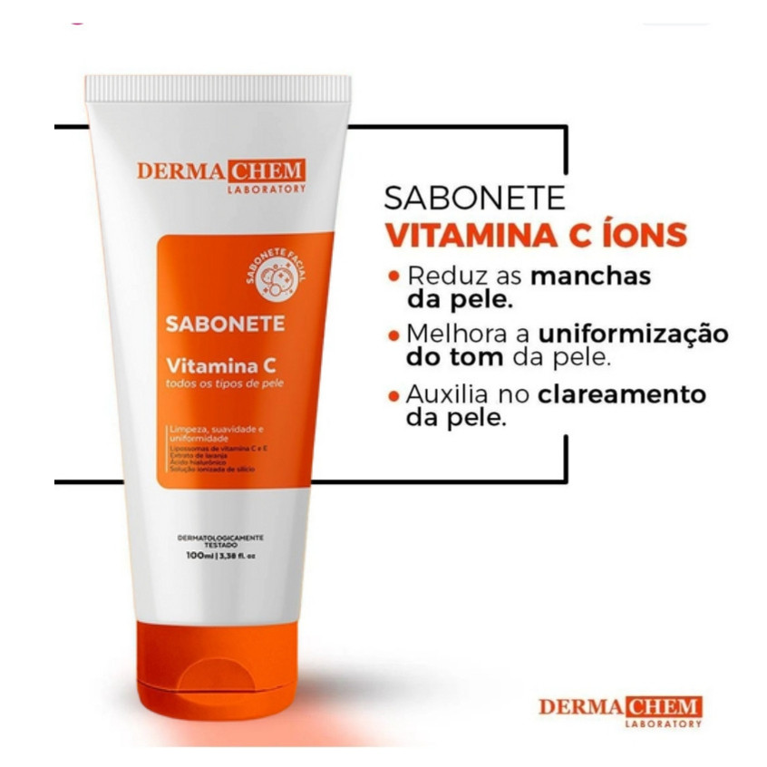 Sabonete Facial Dermachem Vitamina C Limpeza Profunda, Suavidade e Uniformidade da Pele