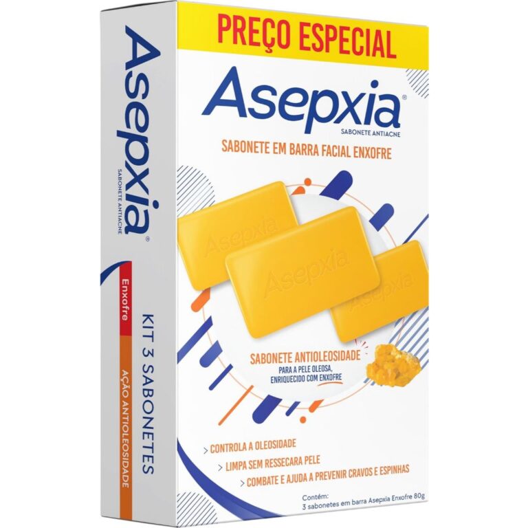 Kit Asepxia Sabonete Facial Enxofre 80g com 3 Unid