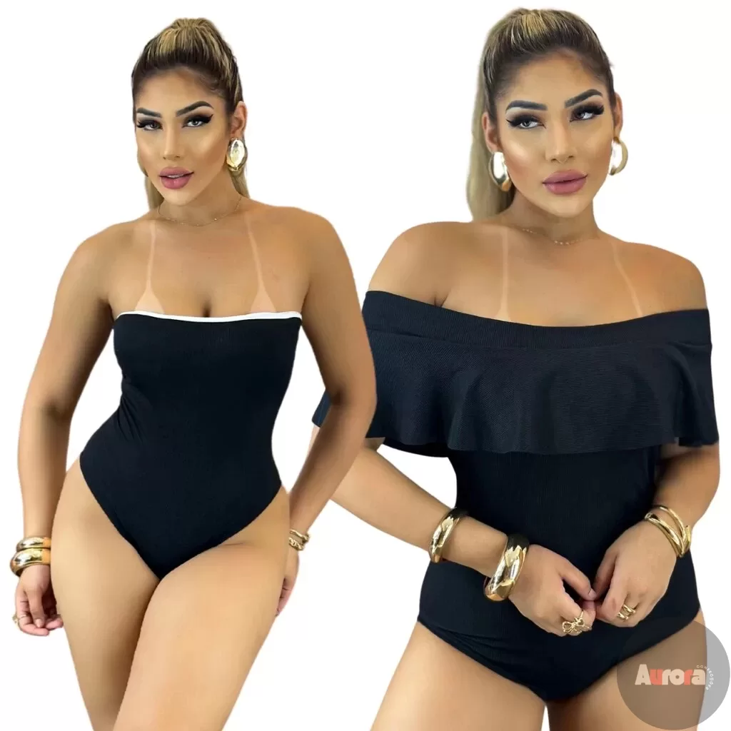 Kit 2 Body Femininos de Malha Bori Ribana Ciganinha e Tomara que caia Preto