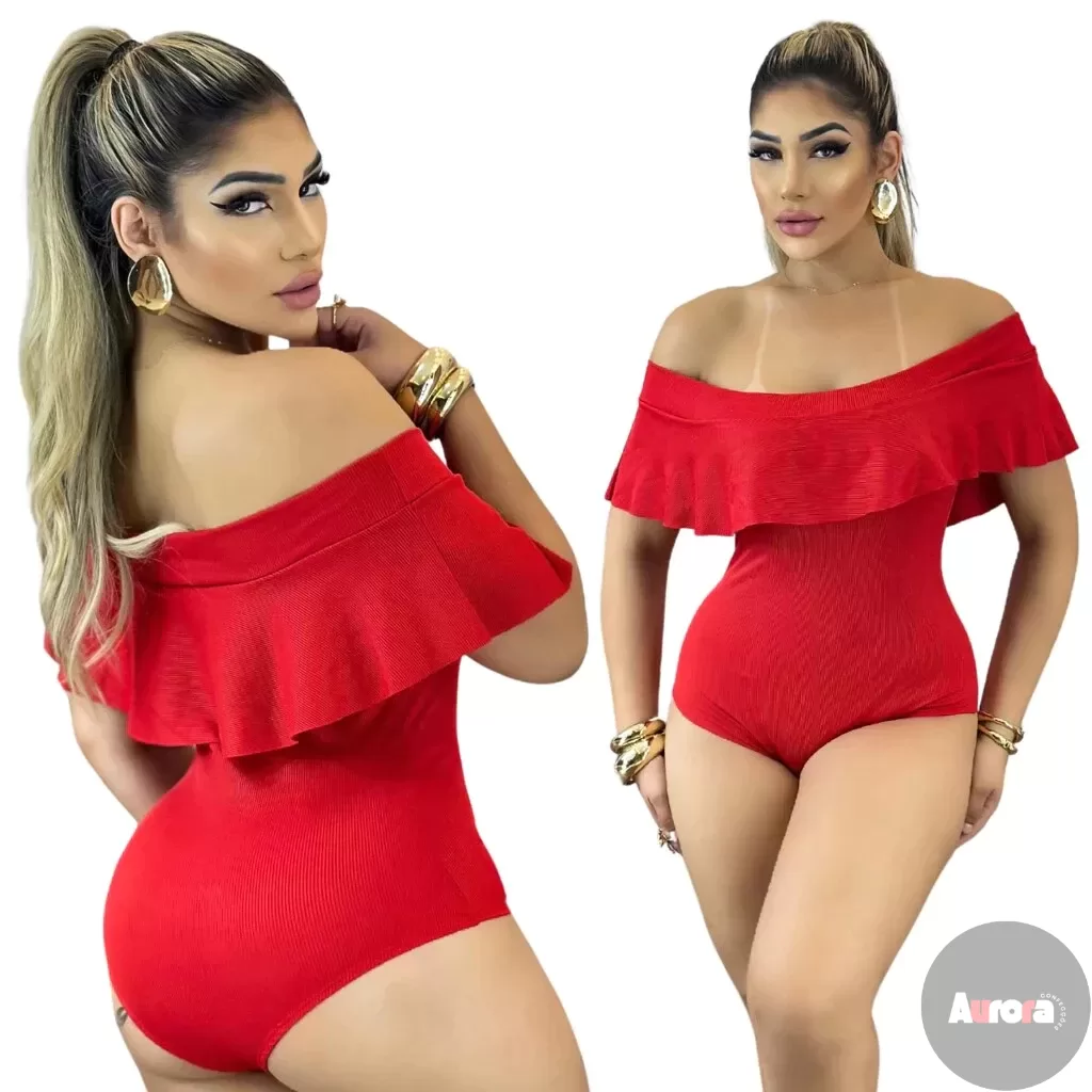 Bori Body Feminino Malha Ribana Vermelho Ciganinha Ombro a ombro