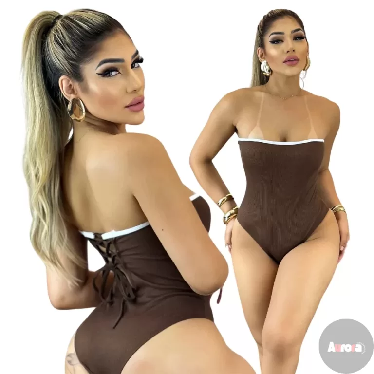 Body Feminino Malha Ribana Marrom Tomara que Caia