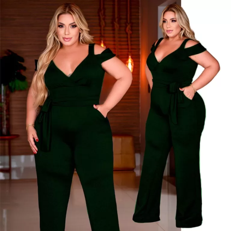 Macacão Feminino Longo Plus Size Acinturado Panta