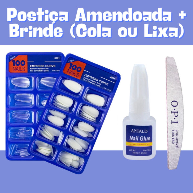 KIT 100 UNHAS POSTIÇAS AMENDOADA NATURAL REALISTA