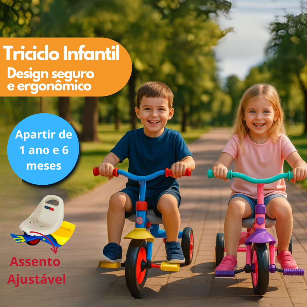 Triciclo Infantil Menino Menina Passeio Presente Criança Apartir de 1 ano com Pedal Carrinho Bebe