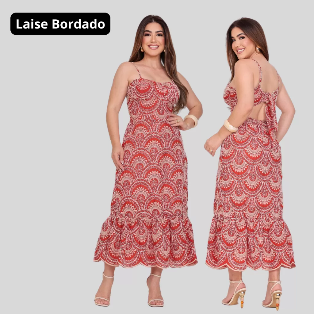 Vestido Feminino Laise Lese Algodão Alcinha Bojo Midi Moda Luxo Premium Forrado